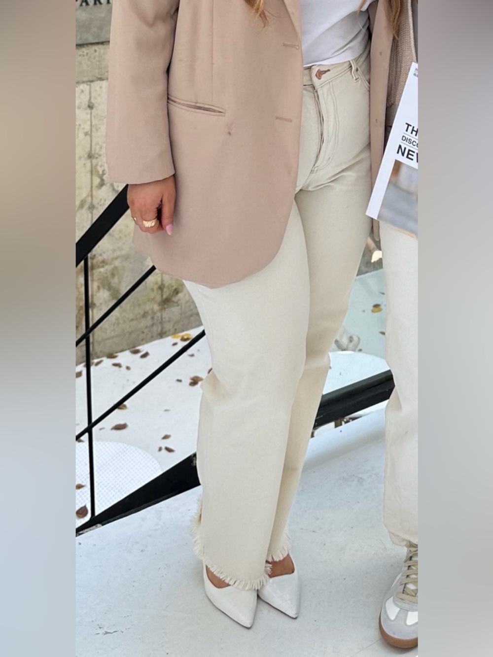 Wild Fable Cream Straight Jean Pants with Frayed Bottom & Hidden Button Fly